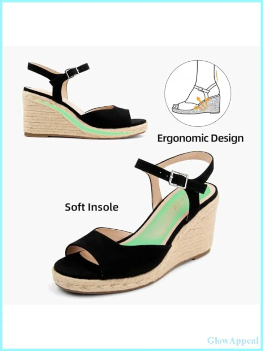 Women's Wedge Platform Sandals Faux Leather Ankle Strap 3.35 Inch Straw